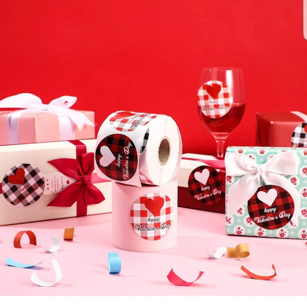 60 CT  Valentine Buffalo Plaid Colorful Heart Stickers ❤ Happy Valentine…